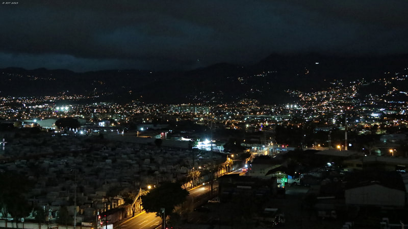 Costa Rica; vacation; tourism; travel; San José; city; nighttime; after dark; night shot; mountain; Cemetary; Cementario; Cementario Obrero
